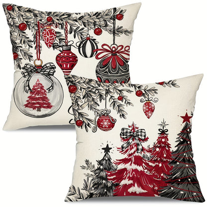 2pcs, Christmas Throw Pillow Covers, 45.72cm*45.72cm Christmas Tree Decorative Home Decor Cushion Covers, Farmhouse Winter Holiday Home Decor Pillowcases, for Porch Patio Couch Sofa Living Room Outdoor, Without Pillow Inserts
