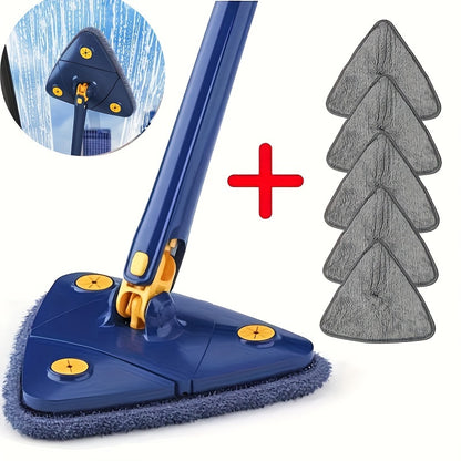 6pcs Triangle Wet and Dry Mop Set with 5 Microfiber Pads, 360° Rotating Stainless Steel Handle, Multi-Functional for Bathroom, Kitchen, Living Room - Ideal for Bathtub, Tile, Wall, and Glass Cleaning