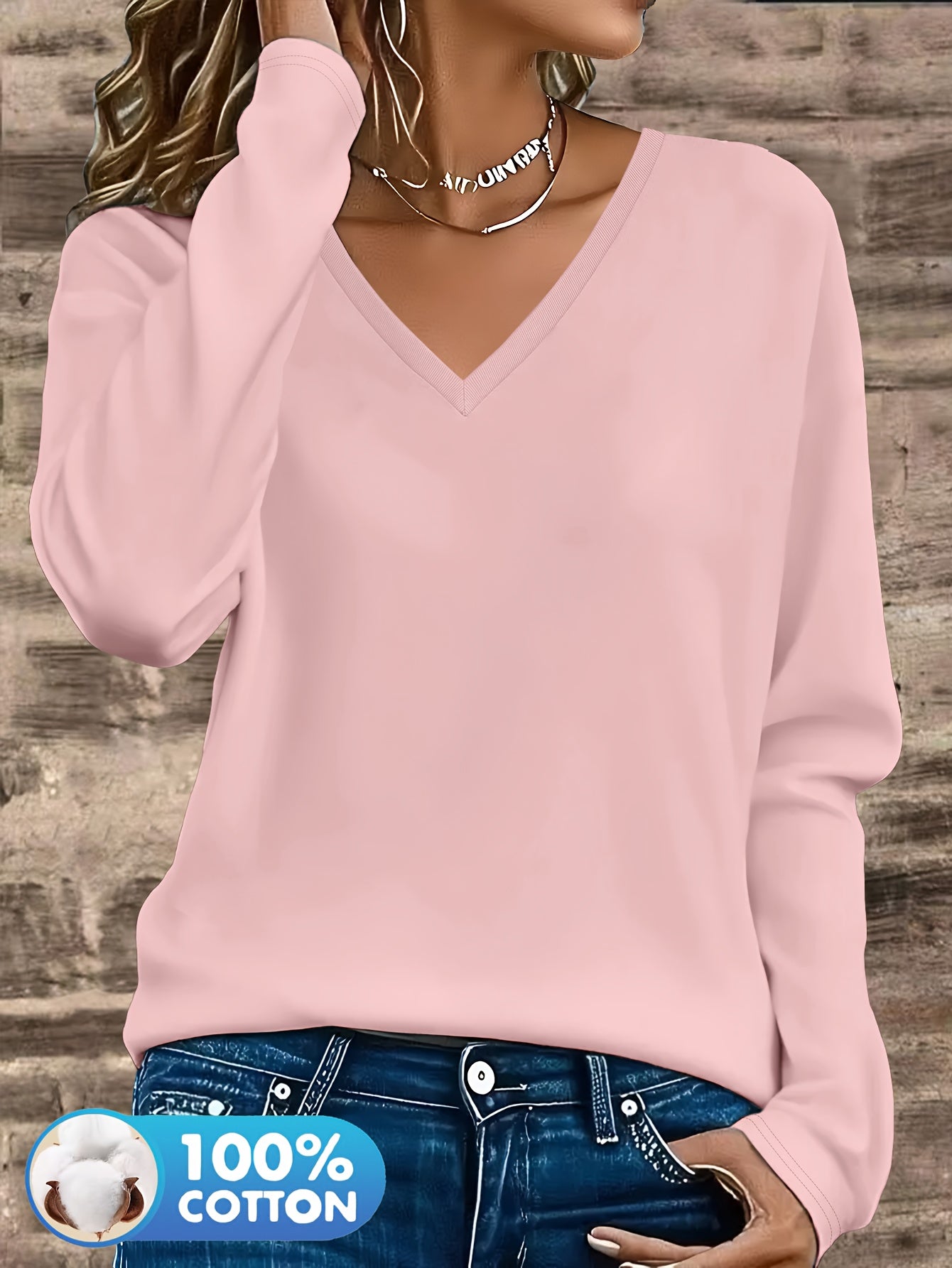 3pcs Women'S 100% V-Neck Long Sleeve T-Shirts - Soft, Durable, and Comfortable Casual Wear for All Seasons, Perfect for Holidays, Graduations, and Everyday Style, Everyday Comfort Wear | Minimalist Style | Soft Fabric Tee