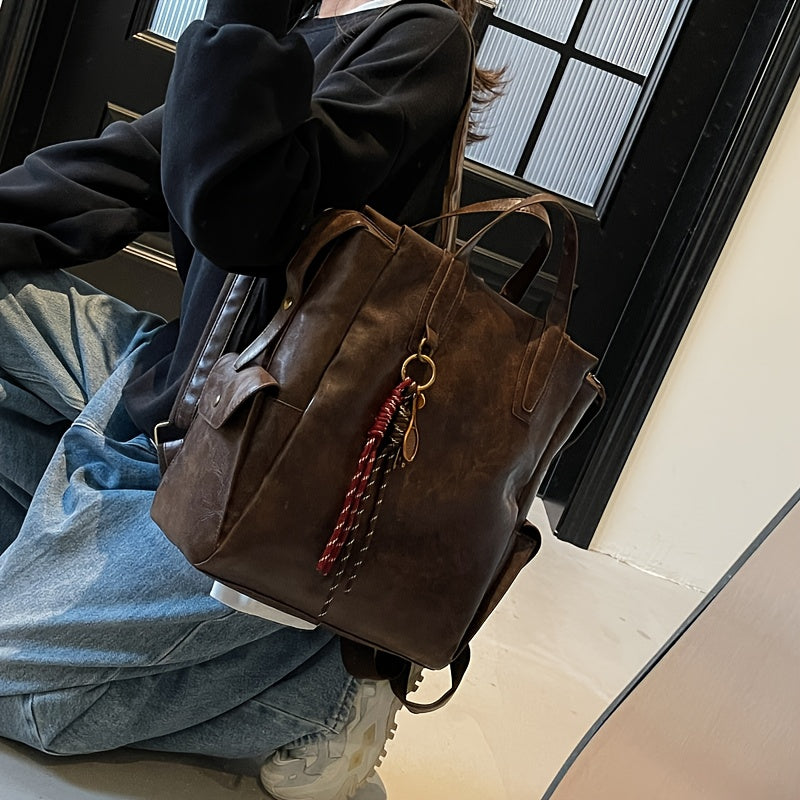 Women's Vintage Backpack - Large Capacity Laptop Backpack with Adjustable Padded Straps, Golden-Tone Hardware & Zipper Closure, Brown/Black/Coffee Brown Tote Backpack for Work, School, Travel - Stylish & Durable Everyday Carr