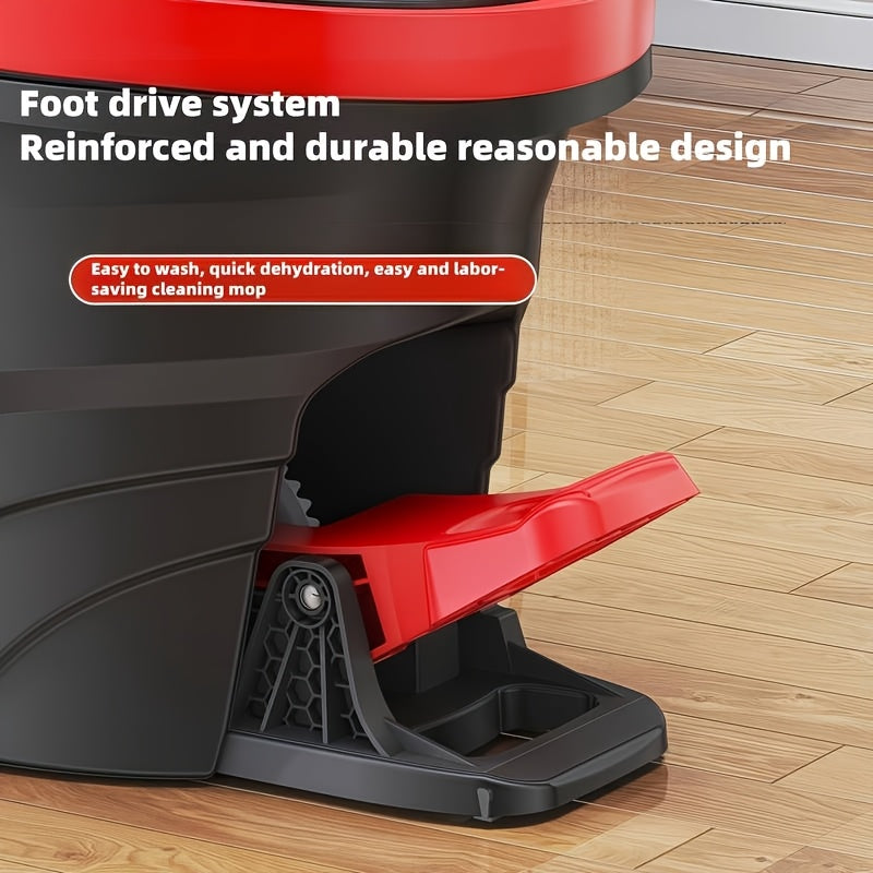 Rotating Mop with a Hands-Free Cleaning Bucket, Featuring a Telescopic Handle, Foot Pedal, And Manual Pressure for Dual-Drive Floor Cloth.