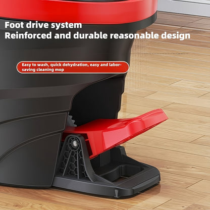 Rotating Mop with a Hands-Free Cleaning Bucket, Featuring a Telescopic Handle, Foot Pedal, And Manual Pressure for Dual-Drive Floor Cloth.