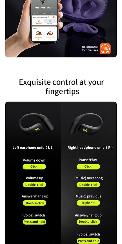 For JBL ZONE True Wireless Open-Ear Sports Headphones, Neckband Wireless Earbuds for Swimming, Cycling, Running, Long Battery Life, High-Quality Sound, Clear Call and Music Output, USB-C Charging, Rechargeable Battery, Black