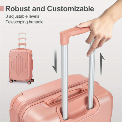 Conjunto de 4 malas com protetores de cantos, tamanhos 12/20/24/28 polegadas, estrutura rígida e resistente, rodas giratórias 360°, multifuncionais, de grande capacidade e leves.