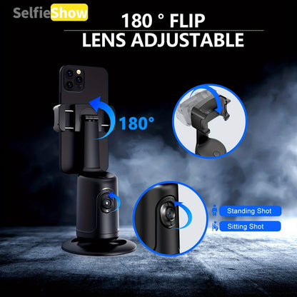 Compact 360° Auto Face Tracking Tripod & Selfie Stick - USB Rechargeable, Fast & Accurate for Vlogging, Live Streaming | Portable Smartphone Holder with Powerful Motor, Rotation, and App Control