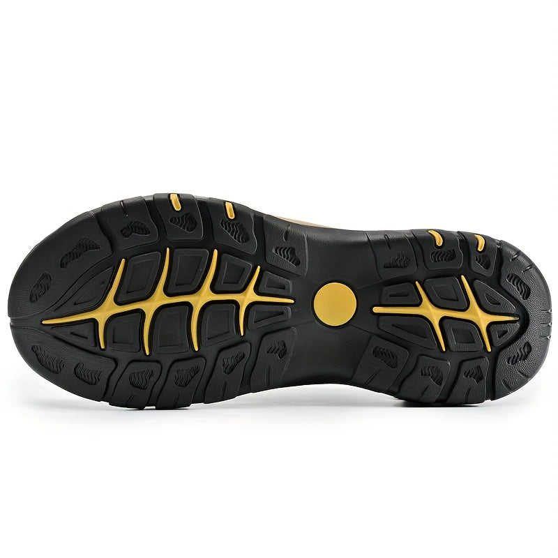 Men's Casual Fisherman Sandals - Adjustable Hook & Loop Closure, Breathable Synthetic Upper, Non-Slip Rubber Sole, Black/Brown/Grey Striped Design for Hiking, Beach & Casual Attire