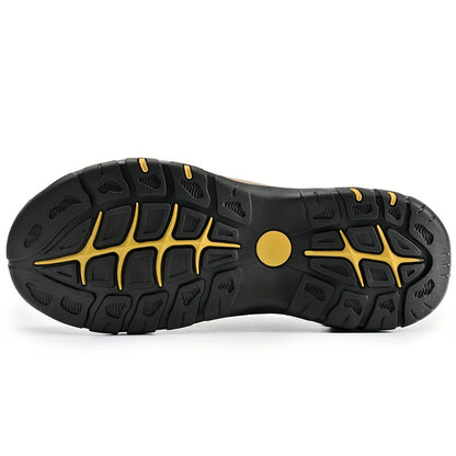 Men's Casual Fisherman Sandals - Adjustable Hook & Loop Closure, Breathable Synthetic Upper, Non-Slip Rubber Sole, Black/Brown/Grey Striped Design for Hiking, Beach & Casual Attire