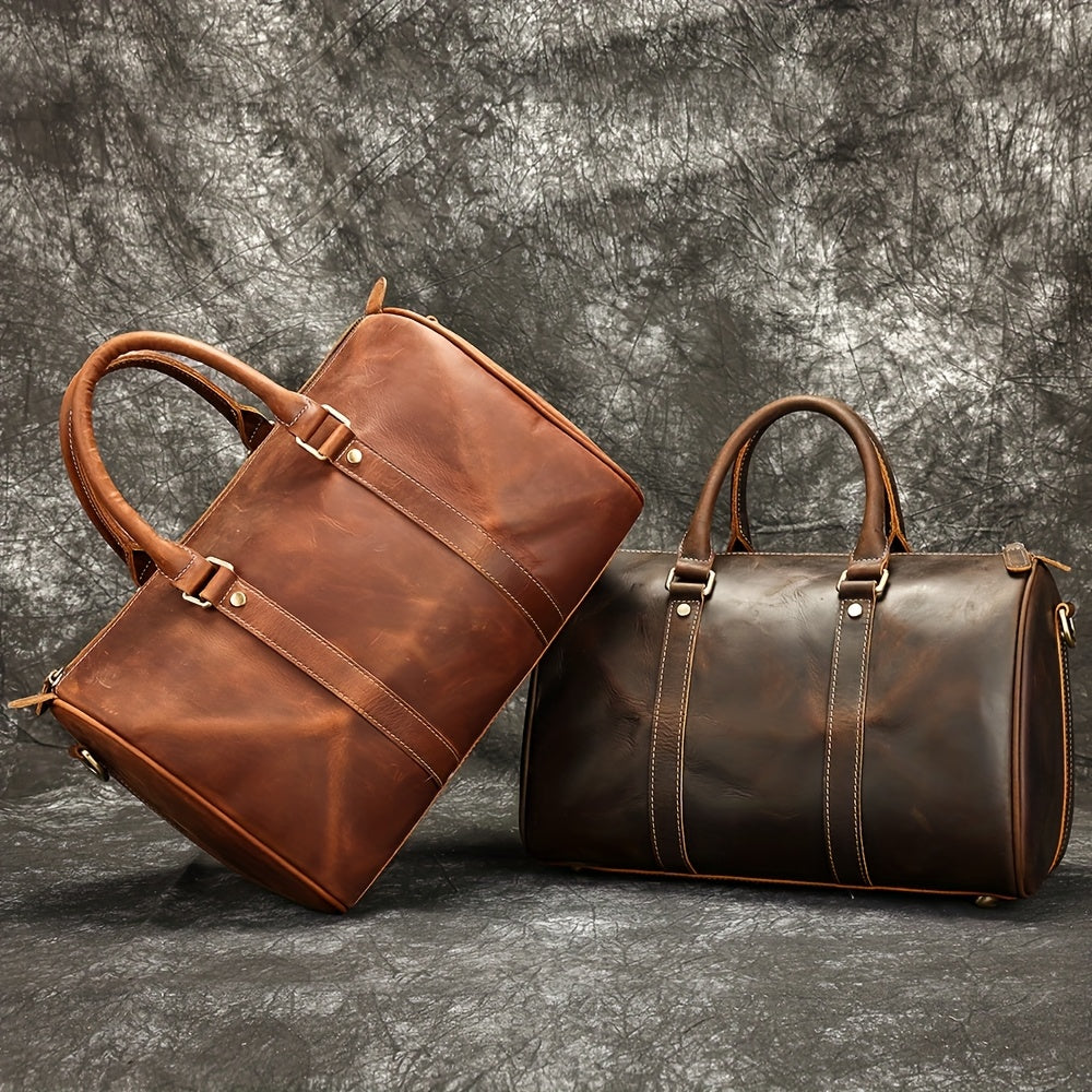 NIUCUNZH Men's Vintage Genuine Genuine Leather Tote Bag - Adjustable Shoulder Strap, Multiple Compartments, Durable Head Layer Genuine Leather for Business Commuting & Travel (Light Brown/Dark Brown/Black), Office Accessory,