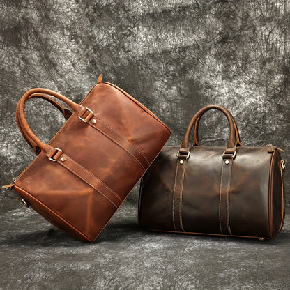 NIUCUNZH Men's Vintage Genuine Genuine Leather Tote Bag - Adjustable Shoulder Strap, Multiple Compartments, Durable Head Layer Genuine Leather for Business Commuting & Travel (Light Brown/Dark Brown/Black), Office Accessory,
