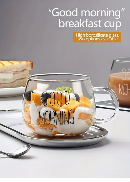 1pc, Good Morning Breakfast Milk Oatmeal Cup, High Borosilicate Glass Mug, Large Capacity Glass Cup, 400ml/13.6oz