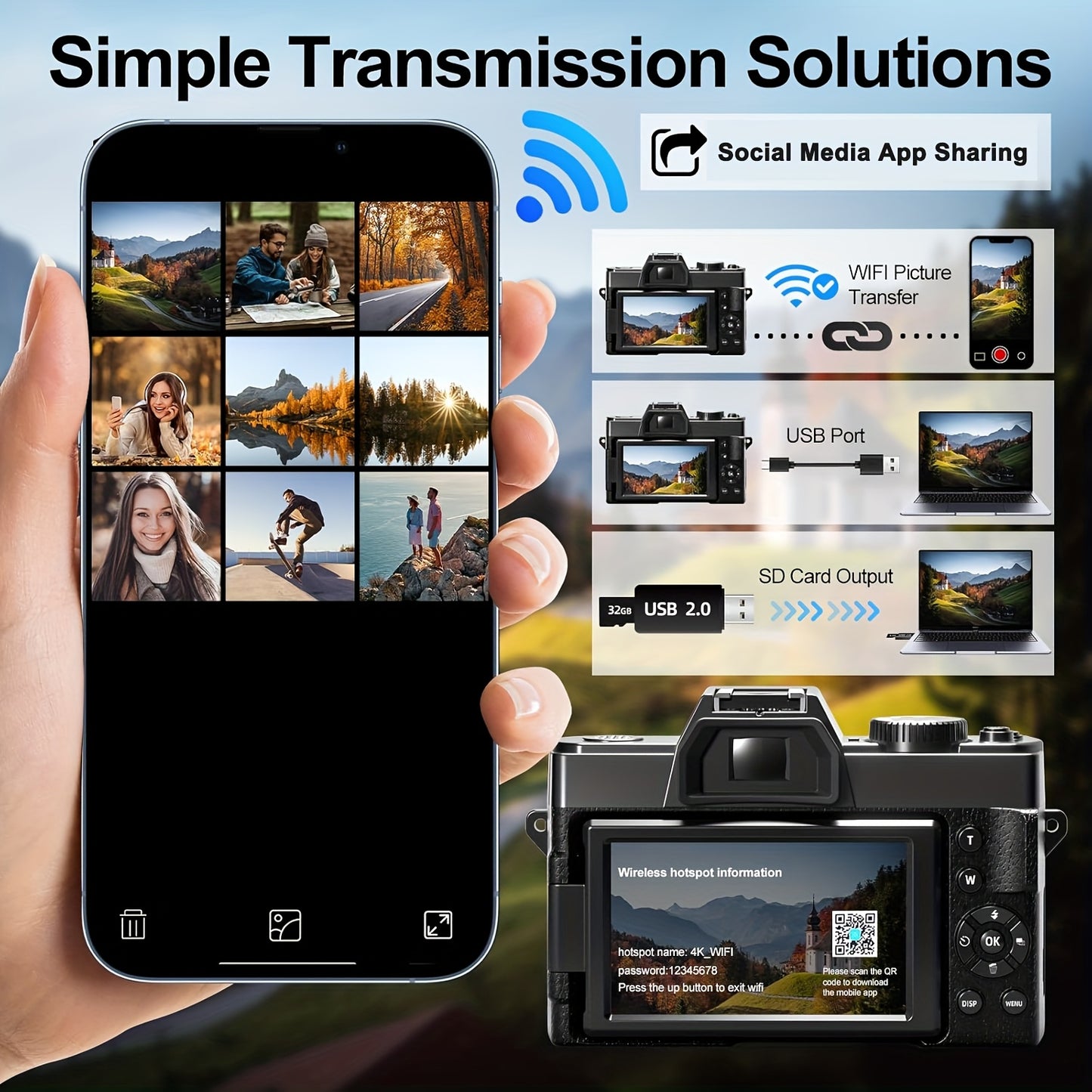 NBD 48MP Digital Cameras for Photography with WiFi & App Control, 4K Autofocus Vlogging Camera for YouTube with 16X Zoom, Anti-Shake, 32GB TF Card, Dual Batteries, 52mm Wide Angle & Macro Lens