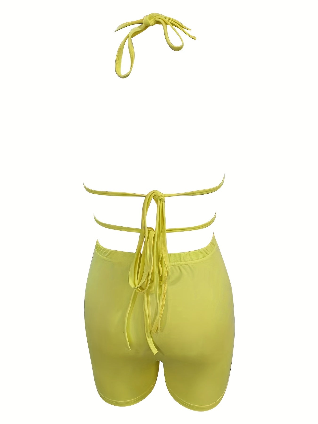 Sexy Solid Two-piece Set, Halter Neck Crop Top & Elastic Waist Shorts Outfits, Women's Clothing