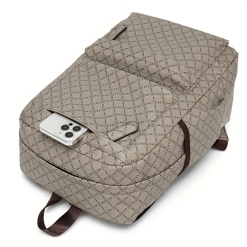 LUMG Men's Large Capacity 15.6-Inch Laptop Backpack with Multiple Compartments, Gray Geometric Design, Business & Travel Backpack for Work, School, or Father's Day Gift, Computer Backpack, Textured Finish