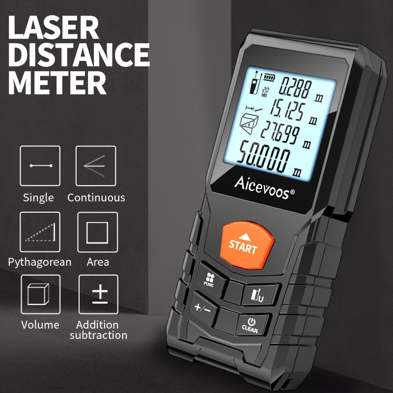 AICEVOOS High Precision Digital Laser Distance Meter, 50-120m Range, Battery-Powered, Rubber Casing, Electronic Measuring Tape for Industrial Measurement, Measurement Tool|Digital Distance Meter|Rubber Casing Tape