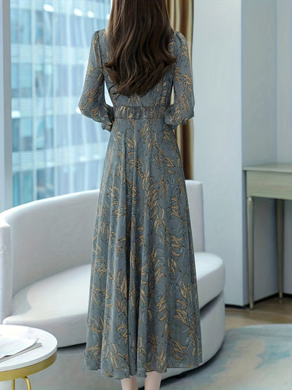 Printed waist-cinching dress, long-sleeve dress, spring and autumn Women's clothing, fashionable and trendy, casual and commuting, comfortable fabric, elegant and noble, suitable for both formal and informal occasions, also w