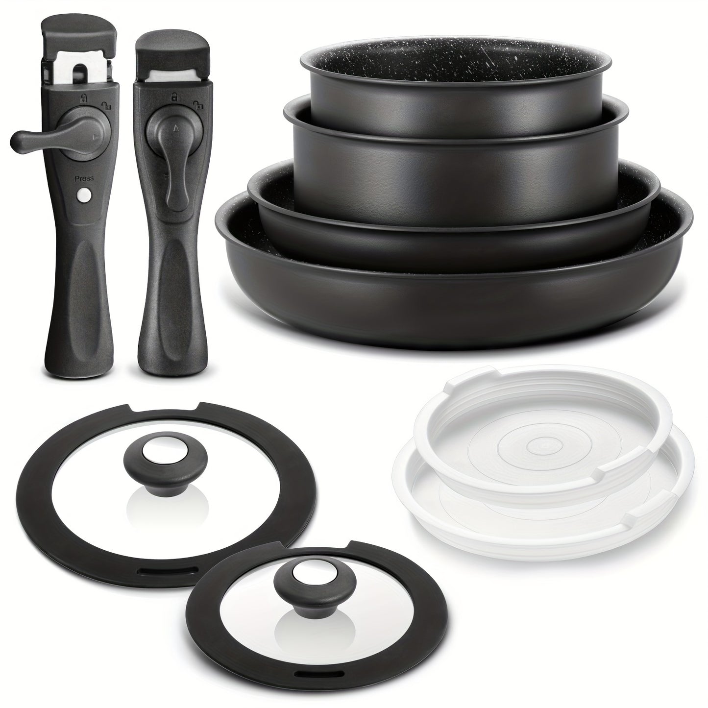 Pan Set With Removable Handles, Pots And Pans Set With Lid, Induction Pots Set 10pcs, Non-stick Coating, For All Types Of Stoves