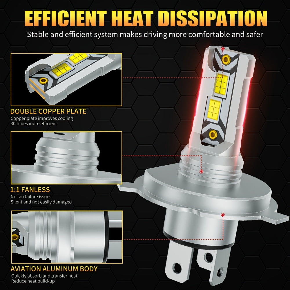 AILEO 2pcs High-Quality H4 LED Lights, 18000LM 60W Car Headlamps with High/Low Beam, 6000K White Light, Aluminum Body, Plug & Play, No Battery Needed, Perfect for Motor Vehicles, Automotive Lighting | Modern Car Accessories |