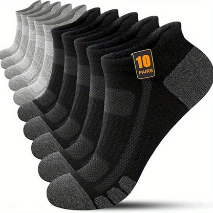 10 Pairs THCBME Men's Heavy-Duty Cushioned Dress Socks - Low-Cut All-Black/Charcoal Grey/White Toe, Thick Comfort for, Office, Formal & Casual Wear, Bulk Pack (10-Pair Box) - Durable Everyday Socks