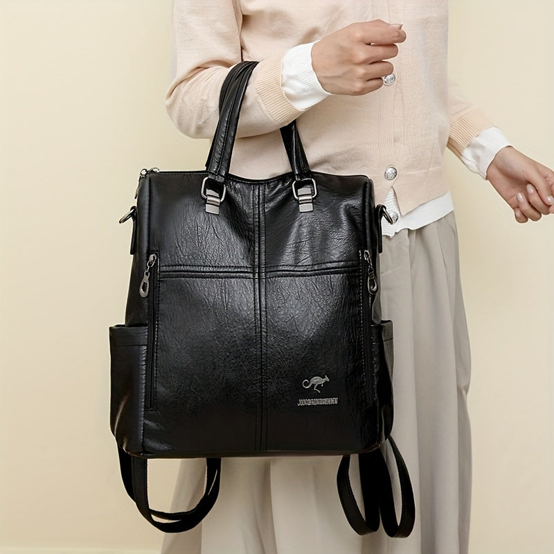 Four One Women's Large Capacity Retro Backpack - Heavy-Duty Nylon Bookbag with Adjustable Shoulder Straps, Golden-Tone Hardware, Front & Back Zipper Pockets, Convertible Crossbody/Backpack for,, Travel (Red, Casual) - (Low