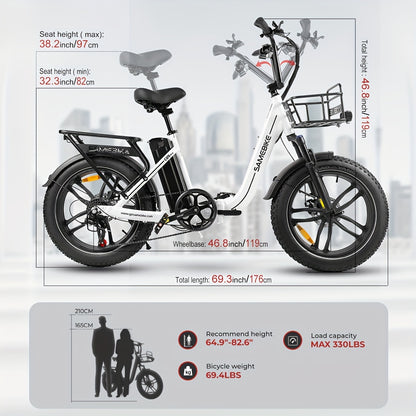 Adult E-Bike, Max 55miles And 25 KM/H City Cruising E-Bike, 50.8cm Tire Mountain Bike Commuting Snow Bike, 468WH Removable Battery, 7 Speed E-Bike, Front Suspension Bike with 6 Styles Of Hex Wrenches, 1 Screwdriver, And 2 Typ