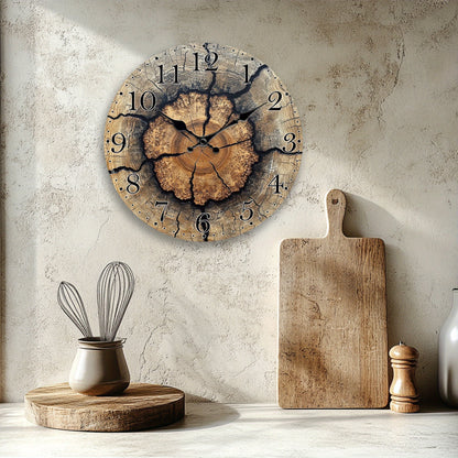 1pc Fantasy Style Analog Wall Clock, Tree Stump Pattern Non-Ticking Clock, Suitable for Living Room, Bedroom, Dining Room Wall Decoration, Ideal Birthday, Easter, New Year Gift, AA Battery Powered (Not Included)
