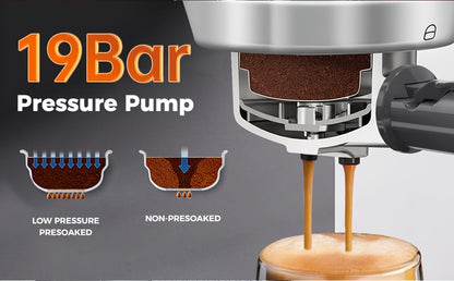 CAFELFFE Cold/Hot Semi-Automatic Espresso Machine, Stainless Steel Multi-Function Latte & Cappuccino Maker with Built-in Milk Frother/Steam Wand, Upgraded 7-Level Water Volume Control, Compatible with Ground Coffee & ESE Pods