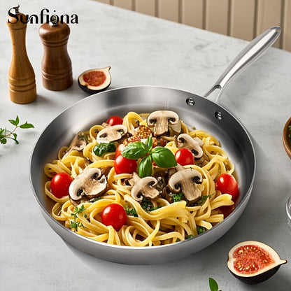 3pcs Sunfiona 316 Stainless Steel Bright Surface Frying Pan, Three-Layer Steel Material, Uncoated Frying Pan, Long-Handled Frying Pan, Wok, Suitable for A Variety Of Induction Cookers, Ovens, Fast Heating, Dishwasher Safe, Ho