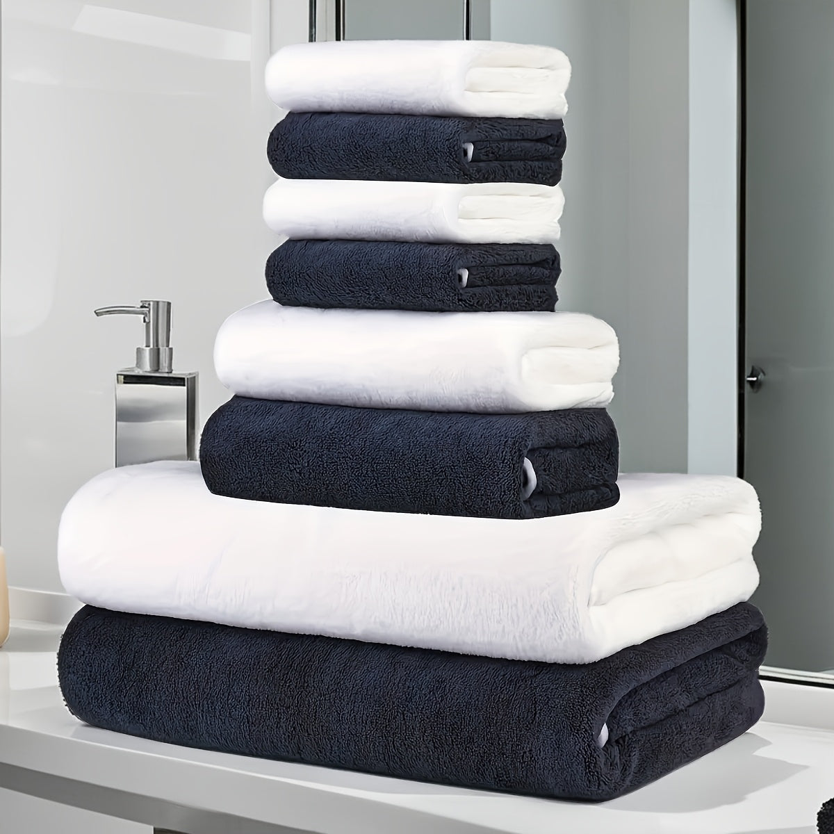 8-Pack Ultra-Soft Coral Fleece Bath Towel Set, 2 Bath Towels 69.85 X 139.7 cm, 2 Hand Towels 34.8 X 74.93 cm, 4 Square Towels 29.97 X 29.97 cm, Quick-Drying, Highly Absorbent And Lightweight, Gentle Camping Towels