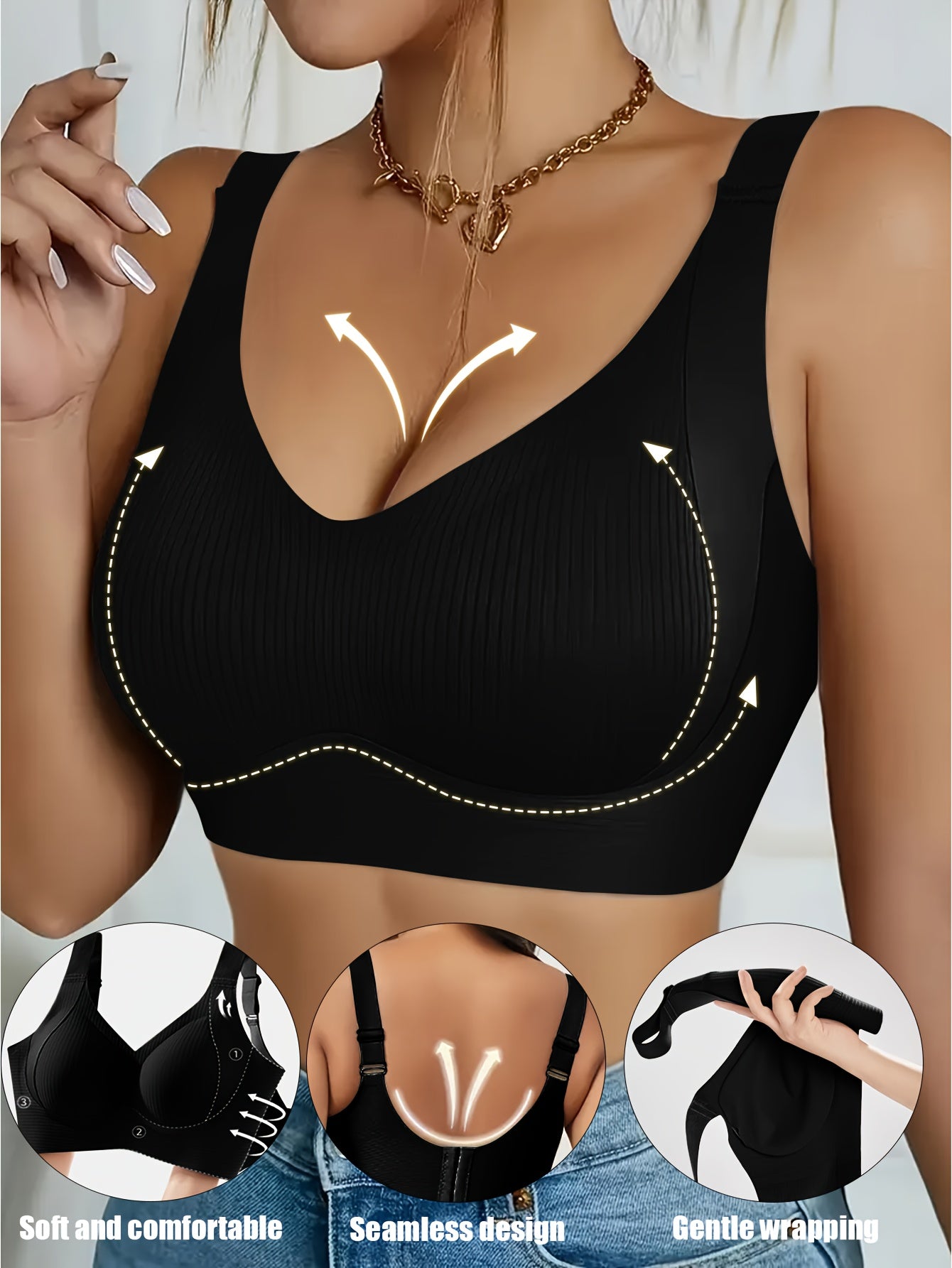 3pcs Women'S Seamless Sports Bras, Wire-Free Push-Up Bra with Full Coverage Back, Smooth and Sexy Underwear for Gym, Yoga, and Casual Wear, Yoga Apparel, Vneck Design, Medium Elasticity, Wireless Bra For Women, Freedaily, Spo