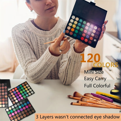 120 Colors Eyeshadow Palette with 8pcs Pink Makeup Brushes Set Matte Shimmer Highly Pigmented Long Lasting Waterproof Eye Shadow Kit, Carnival/Mardi Gras/Masquerade