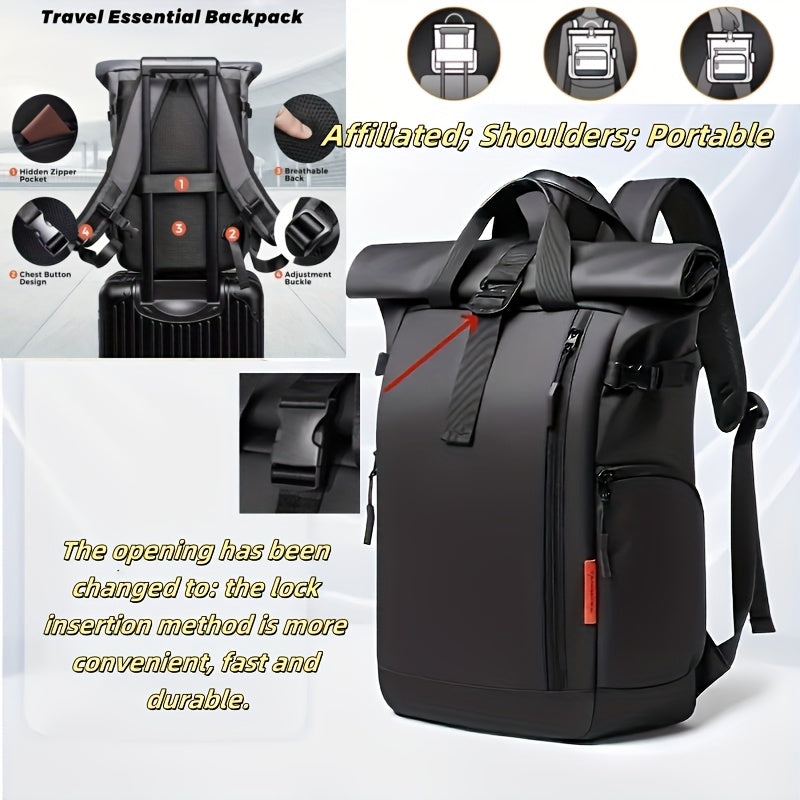 Stylish Business Backpack with Rolling Design, Men's Outdoor Commuter Bag, Casual Daypack Suitable for Outings and Leisure Travel, 15.6-inch Laptop Sleeve