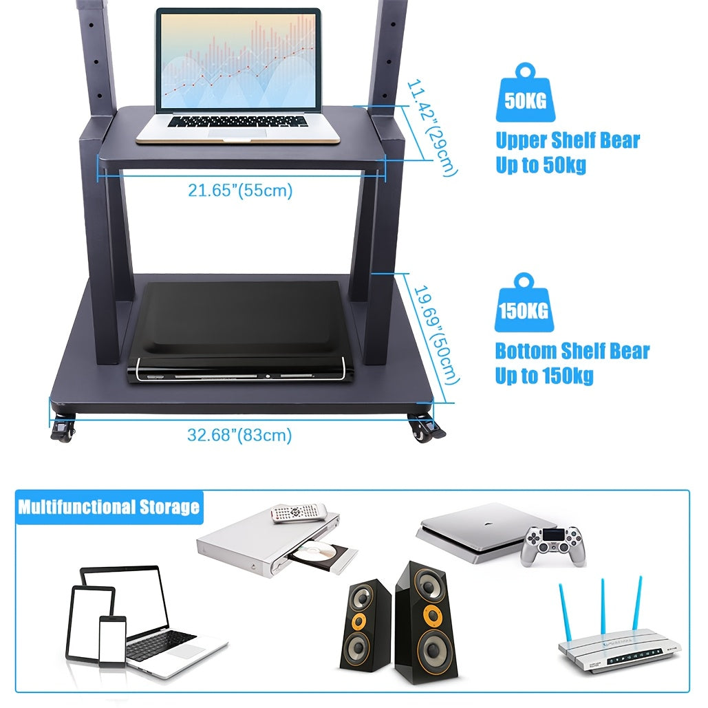 Mobile TV Stand,Rolling TVs Cart on Wheels Height Adjustable Heavy-Duty Floor Stand Base for 81.28-254.0 cm LCD LED OLED Flat Panel Screens Movable Holds up to 79.83 KG with Shelf, Portable Tv Stand, Tv Unit for Living Room,