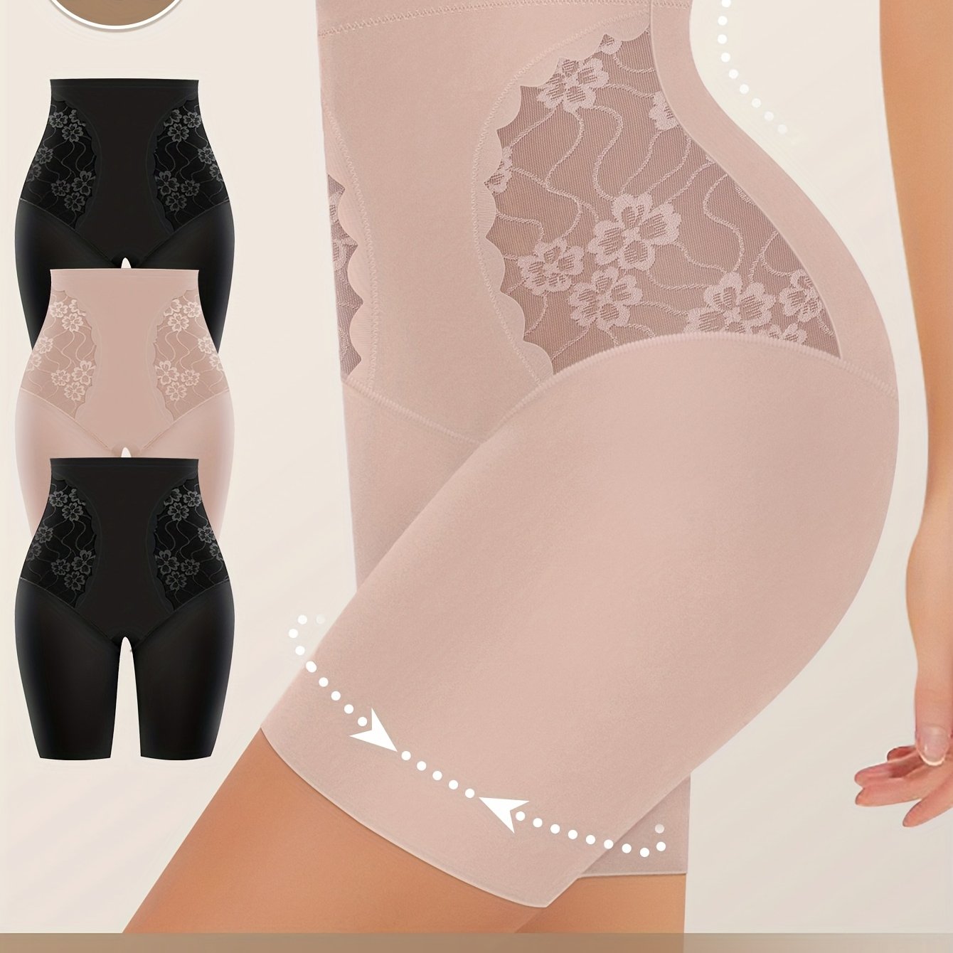 3pcs High-Waisted Tummy Control Women's Underwear, Boxer Briefs, Safety Pants with Mesh Breathable Lace Trim for Summer and Leg Shaping, Seamless Tummy Control Underwear, High Waist Panty, Panties for Women Plus Size, High Wa