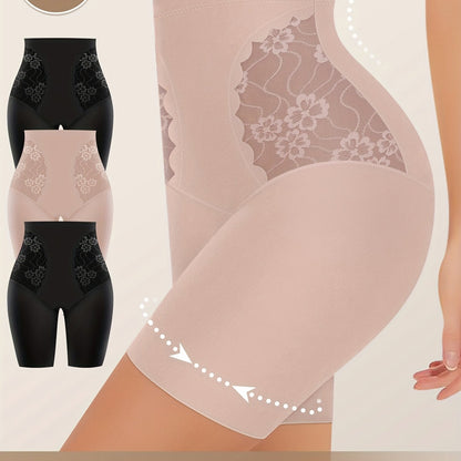 3pcs High-Waisted Tummy Control Women's Underwear, Boxer Briefs, Safety Pants with Mesh Breathable Lace Trim for Summer and Leg Shaping, Seamless Tummy Control Underwear, High Waist Panty, Panties for Women Plus Size, High Wa