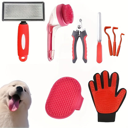 Kit de Higiene Felina 5 em 1 com 8 peças, incluindo escova autolimpante, corta-unhas, pente, escova para remoção de pelos mortos e escova de dentes - Mantenha o seu felino limpo, saudável e feliz.