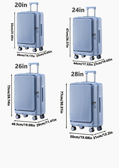 Hard Shell Spinner Luggage, Front Opening, Telescopic Handle, Durable ABS+PC Material, TSA Lock, Cup Holder, Shock Absorbing Wheels, Iron Pull Handle, No Electricity Required, No Print, for Travel