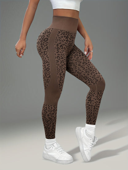 Women'S Leopard Print Yoga Pants - Non-Slip Workout Leggings with Elastic Waistband, Stretchy & Breathable Gym Pants for Yoga, Running, Casual Attire - All-Season Fitness Leggings in Pink & Leopard Print - Non-Slip Grip Activ
