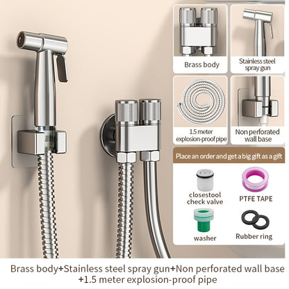 1pc Stainless Steel Handheld Bidet Sprayer - Powerful, Non-Electric Bathroom Cleaning Nozzle with Extendable Hose for Toilet Flushing & Personal Hygiene
