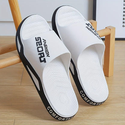 Chinelo de homem em EVA com sola grossa e almofadada - Sandálias leves e respiráveis ​​para uso interior e exterior, com estampado de letras em branco e preto, ideais para casa, casa de banho, uso casual e como chinelo de quarto.