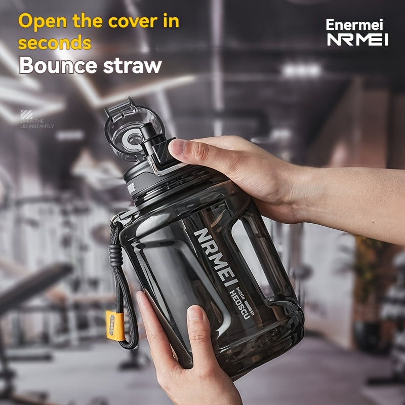 Garrafa de água NRMEI de 1,9 litros com marcador de tempo - Garrafa de hidratação de 1,9 litros livre de BPA, garrafa de água desportiva grande com palhinha e tampa, pega, adequada para campismo e ginásio.