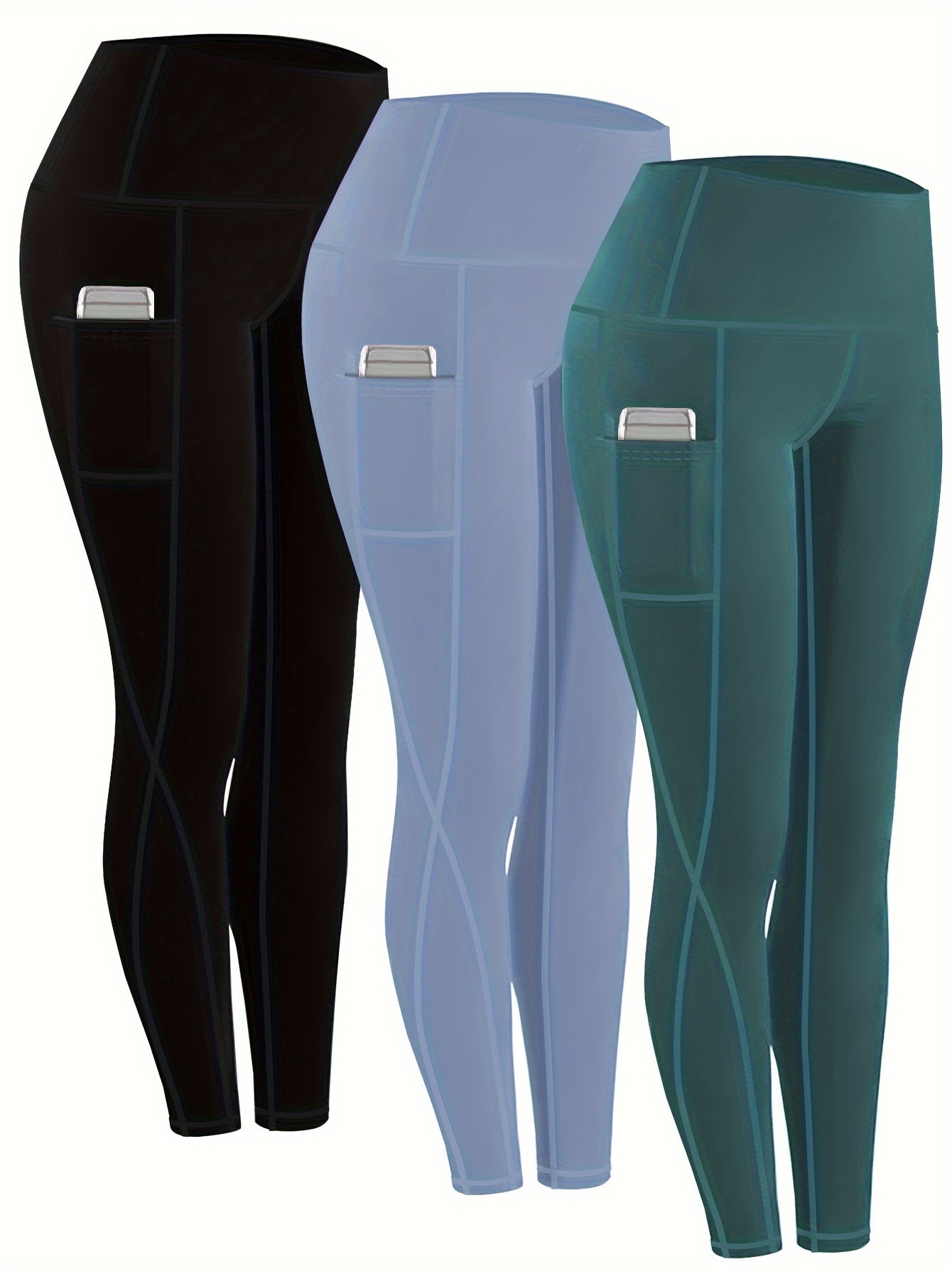 230g Women's Leggings Set of 3 High Waist Breathable with Pockets Compression Tights Multi-Color Suitable for All Seasons Daily Sports Fitness Yoga Shapewear