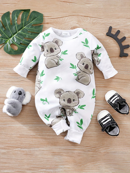 Baby Cute Cartoon Koala Long Sleeve Crew Neck Rompers
