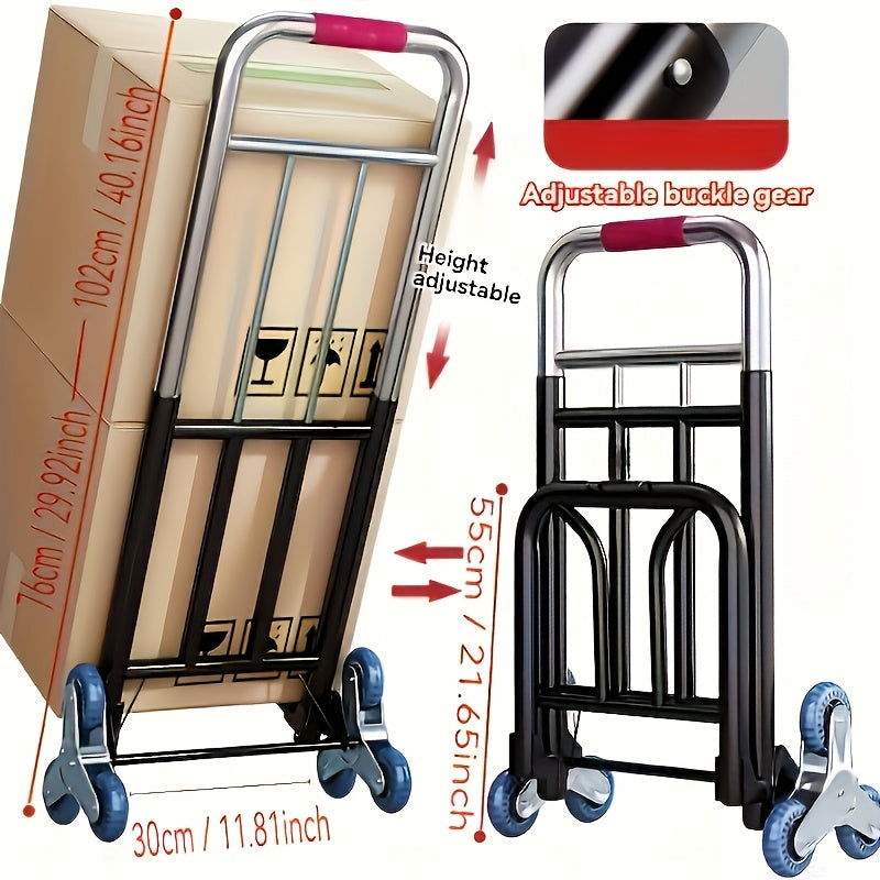1pc Heavy-Duty Folding Hand Truck with Stair-Climbing Wheels, Compact Folding Cart, Heavy Load Capacity, for Home, Warehouse, Grocery Shopping, Moving - Space-Saving Design