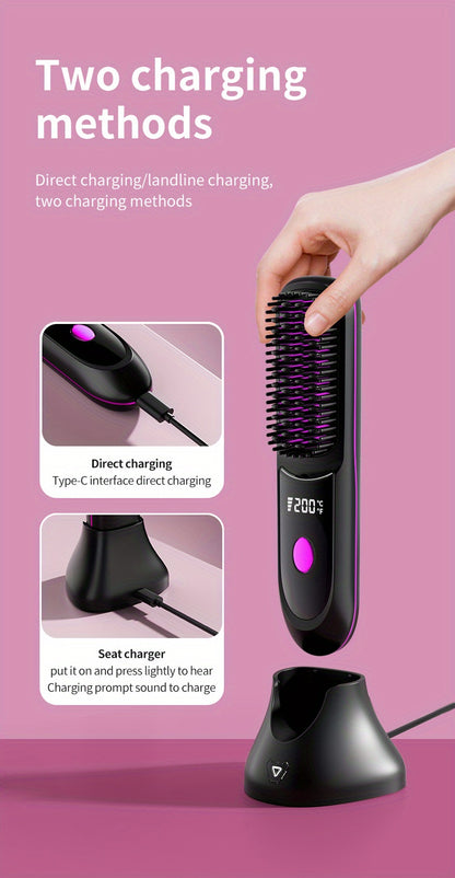New USB-C Rechargeable Straightener, Fast & Seat Charging Modes, 20S Quick Heat, 3-Speed Temperature Control, Anti-Scald Design, 2600mAh/3200mAh Battery, 3D Tooth Comb, Ceramic Hair Protection Layer, LCD Display, Wireless Por