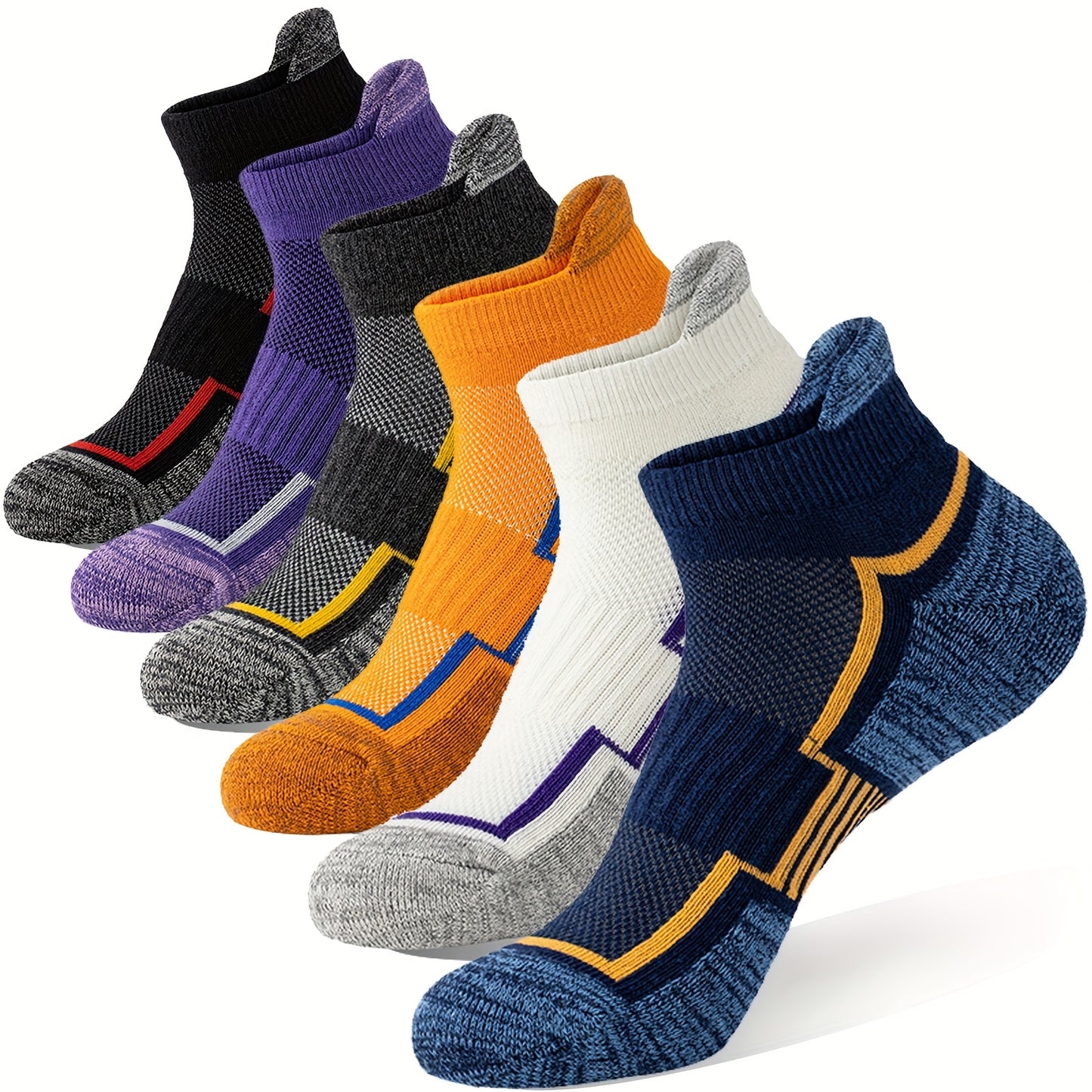 6 Pairs Unisex Trainer Socks, Short Padded Running Socks, Breathable Cotton Sports Socks
