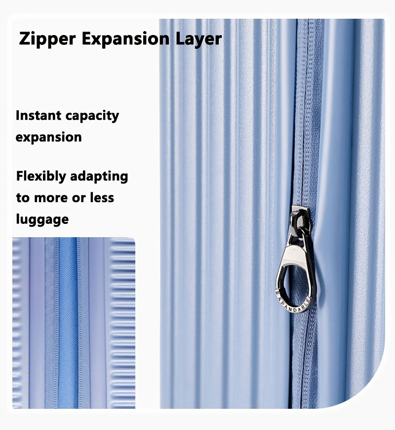 Hard Shell Spinner Luggage, Front Opening, Telescopic Handle, Durable ABS+PC Material, TSA Lock, Cup Holder, Shock Absorbing Wheels, Iron Pull Handle, No Electricity Required, No Print, for Travel