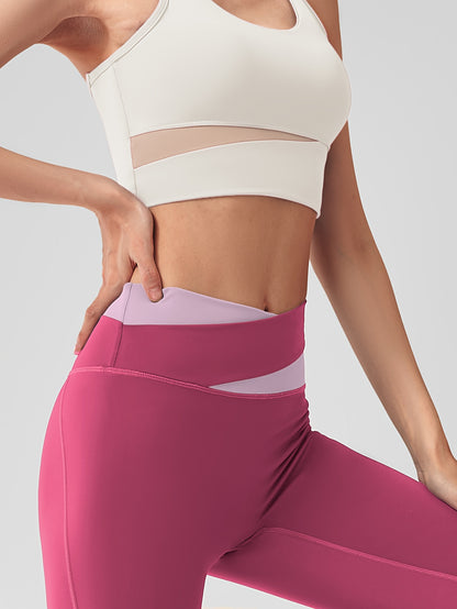2pcs Women'S Sports Set with Sports Bra and Leggings, Color Block Design Suitable for Cycling, Fitness, Yoga, Running