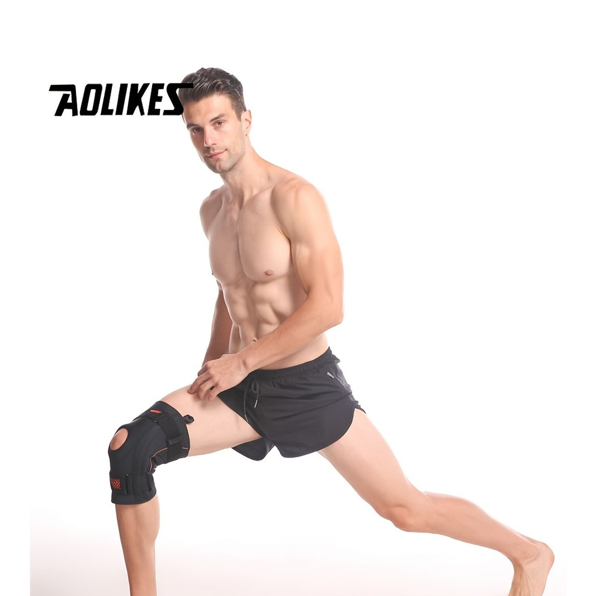 AOLIKES Unisex Spring-Loaded Knee Brace - Black with Orange Accents, Adjustable Straps & Breathable Design for Running, Sports, and Joint Support, Knee Brace for Running, Sports Knee Support, Sleek Knee Brace, Durable Knee Br