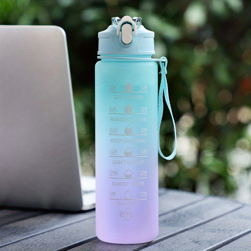 750ml Motivational Gradient Water Bottle With Time Marker And Straw - Leakproof Sports Water Cup For Outdoor Activities, Running, Fitness, Hiking, And Camping - BPA-Free Plastic, 32 Oz.