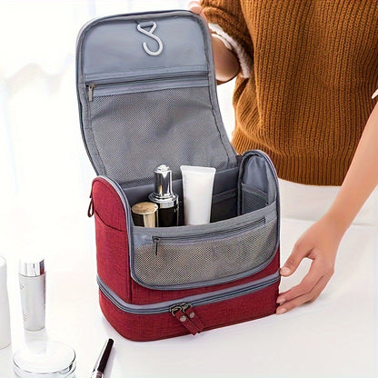 Multi-Functional Travel Organizer with Top Zipper Closure & Hanging Loop - Heavy-Duty High Quality Folding Toiletry & Cosmetic Case with Multiple Compartments, Golden-Tone Hardware, Durable Fabric Construction - Ideal for Bus